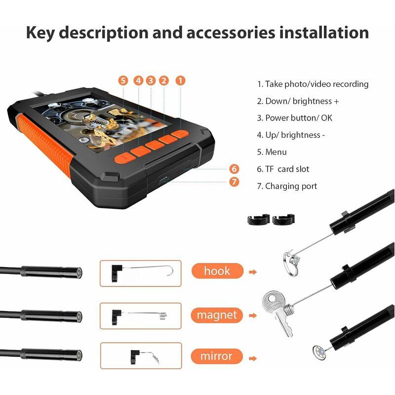 Endoscope Camera, Caméra Endoscopique 1080P HD, Camera d'Inspection Canalisation Écran LCD 4,3 Pouces, étanche IP67 avec 2600mAh, 10m Câble - 5