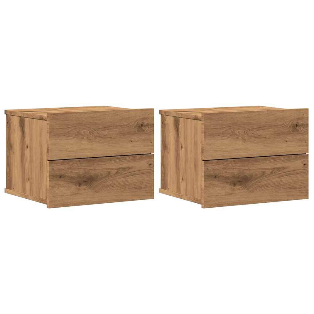 Lot De 2 Tables De Chevet 30x30x40 Cm - Chêne Sonoma, Bois D'ingénierie, 2 Tiroirs Coulissants - Pour Chambre Ou Salon - 7