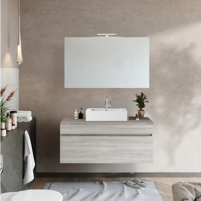 Mobile Bagno Sospeso Con Lavabo 120 Cm E Specchio LED - Grigio Perla, Cassettiera 60 Cm Soft-Close - Foto 2