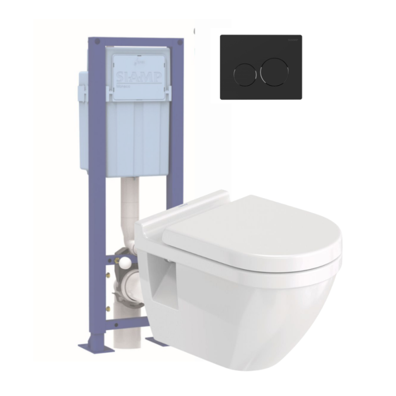 Pack inodoro suspendido duravit starck + asiento + soporte siamp + placa negra