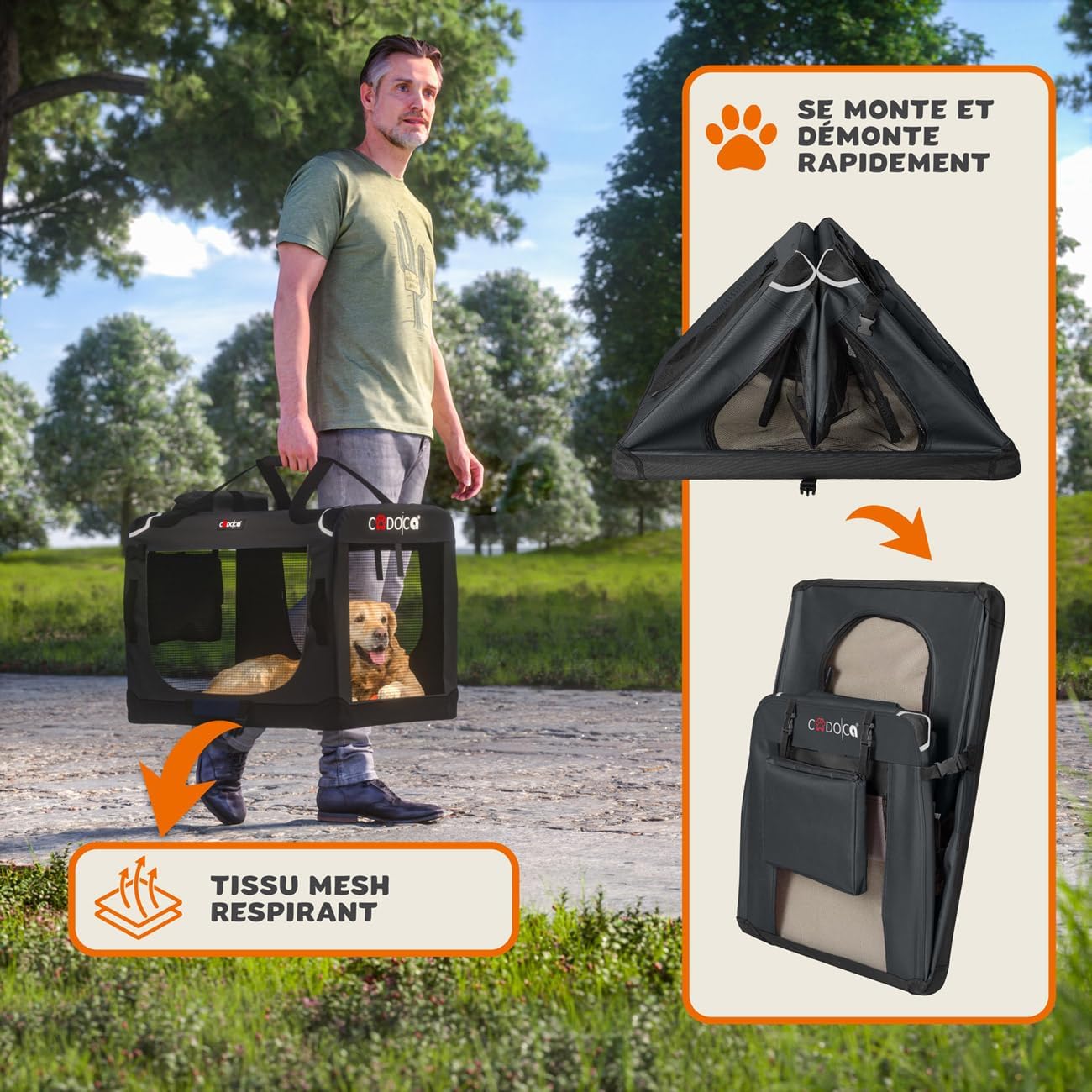 Porta-cães em tecido antracite XL 82x56x58cm - 7