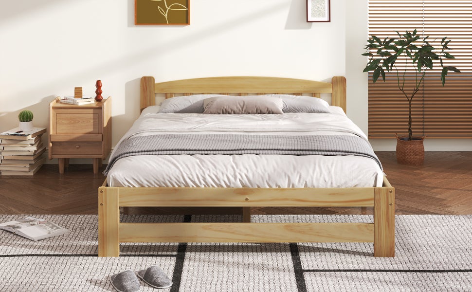 Łóżko z solidnego drewna 140x200 cm - Głowa łóżka i podsprężyna z listewkami - Sosna naturalna - Środkowe nogi dla stabilności - Czaseless design - 6