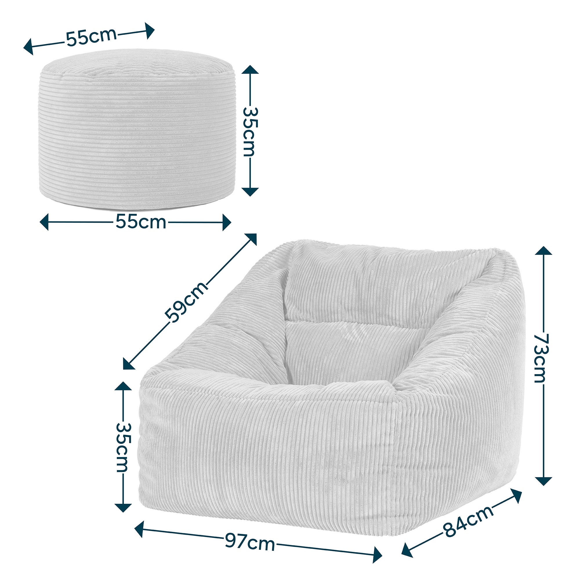 Pouf fauteuil avec repose-pied rond Icon velours côtelé beige galet 97x84cm Oeko-Tex® - 7