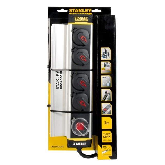 Bloc multiprise STANLEY - 4 prises avec clapet - Taille Câble : 10 mm