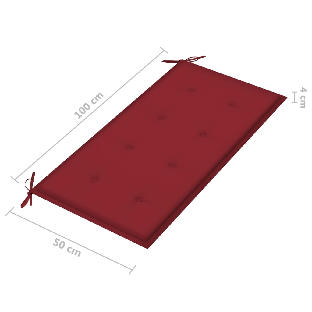 Banc de jardin avec coussin rouge bordeaux 112 cm Teck massif - 9