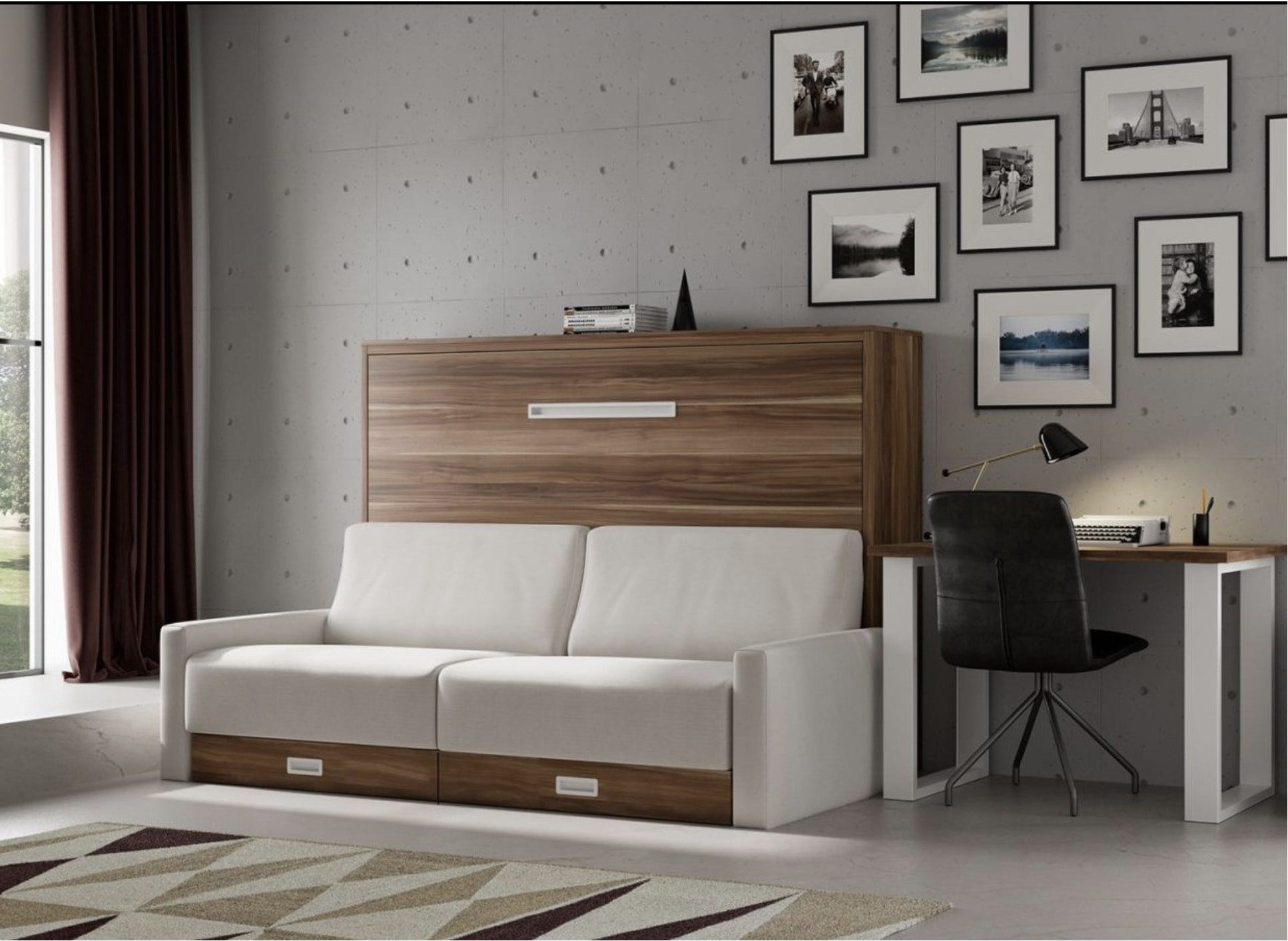 Lit escamotable horizontal avec canapé Vetal 120x200-Canapé Marron ...