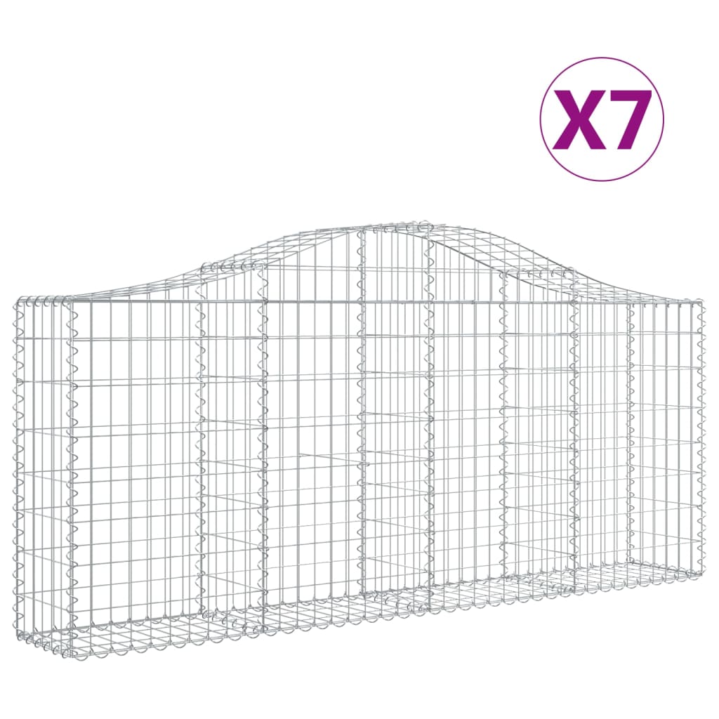 Cestas de gaviones arqueadas 7 piezas 200x30x80/100 cm hierro galvanizado