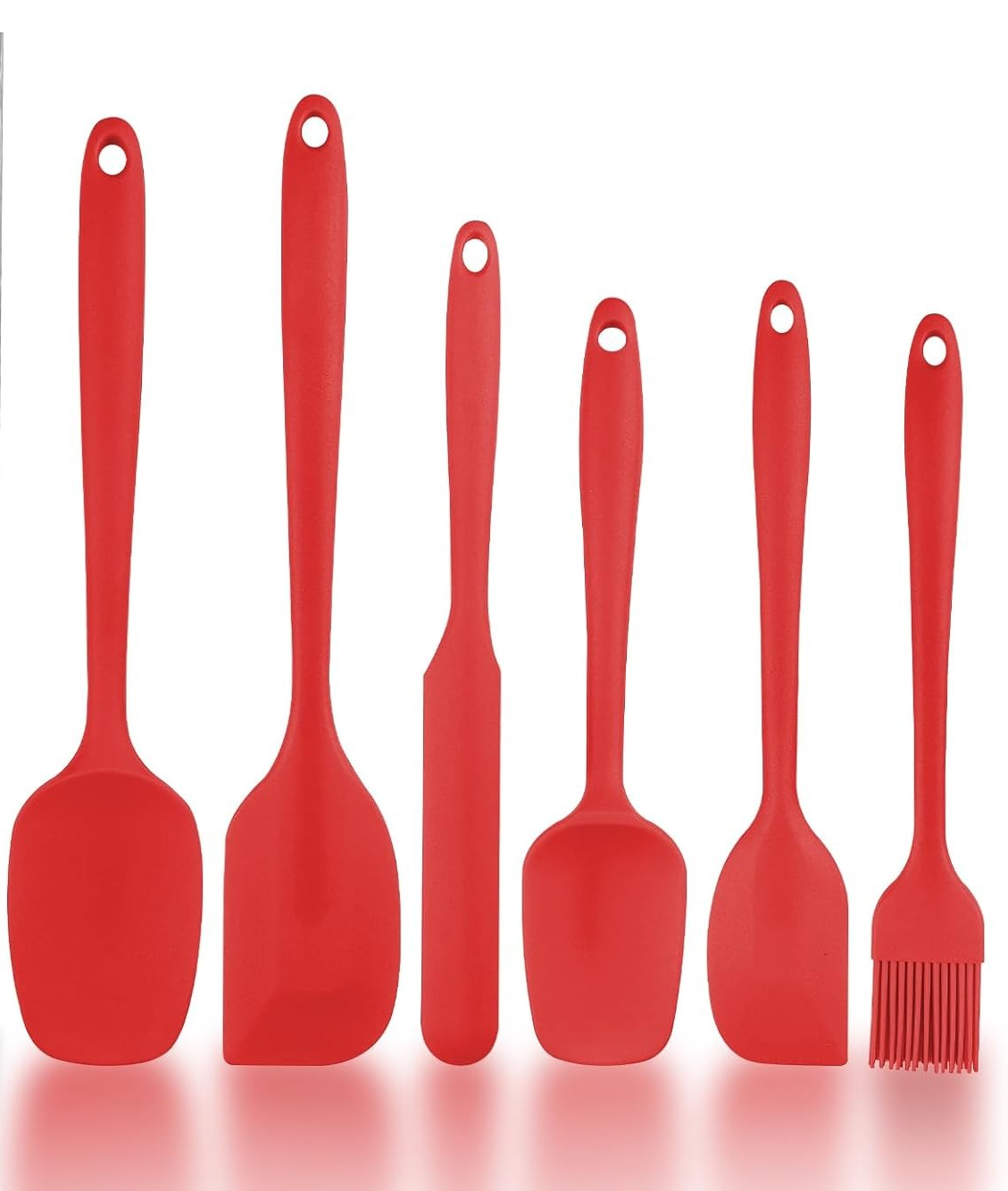 Zestaw 6 czarnych silikonowych szpatułek do pieczenia, skrobak kuchenny, odporny na ciepło, nieprzywierający, czerwony