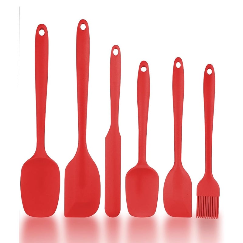 Zestaw 6 czarnych silikonowych szpatułek do pieczenia, skrobak kuchenny, odporny na ciepło, nieprzywierający, czerwony