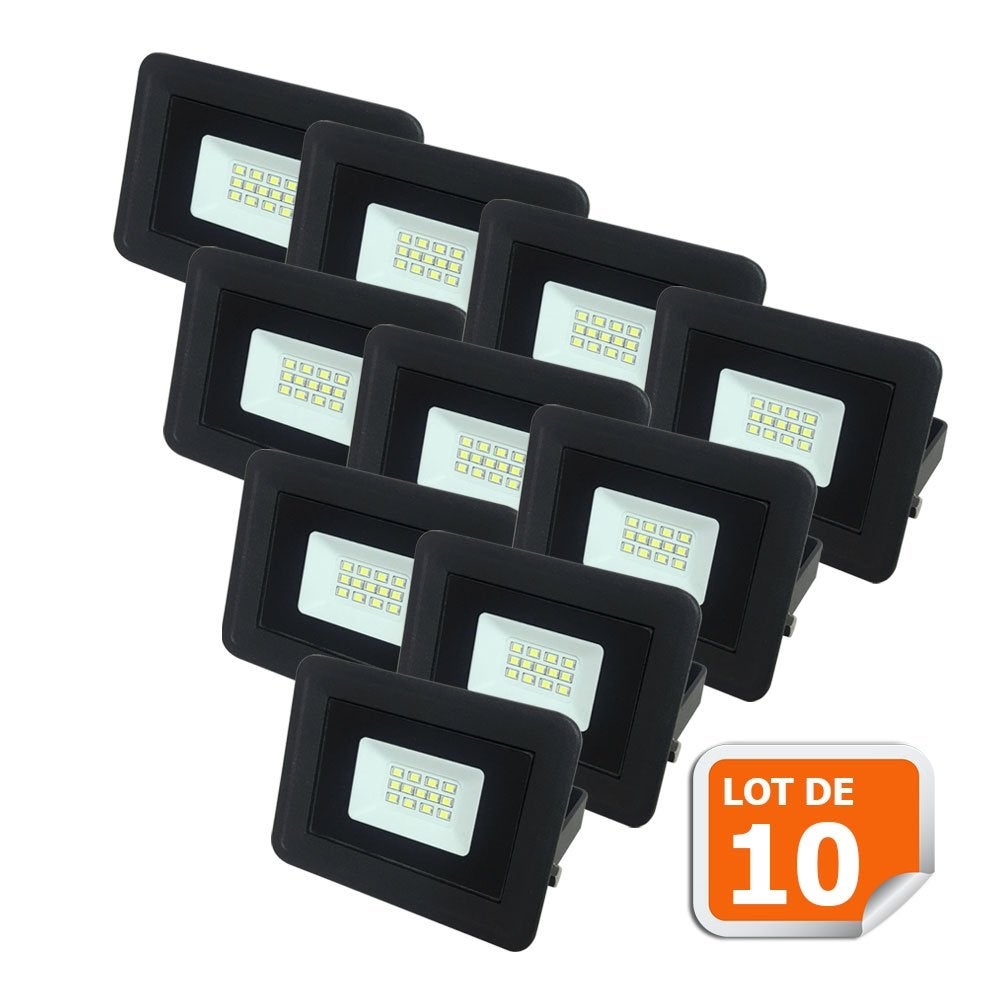 Lot de 10 LED Projecteur Lampe 10W Noir 6000K IP65 Extra Plat | Leroy ...