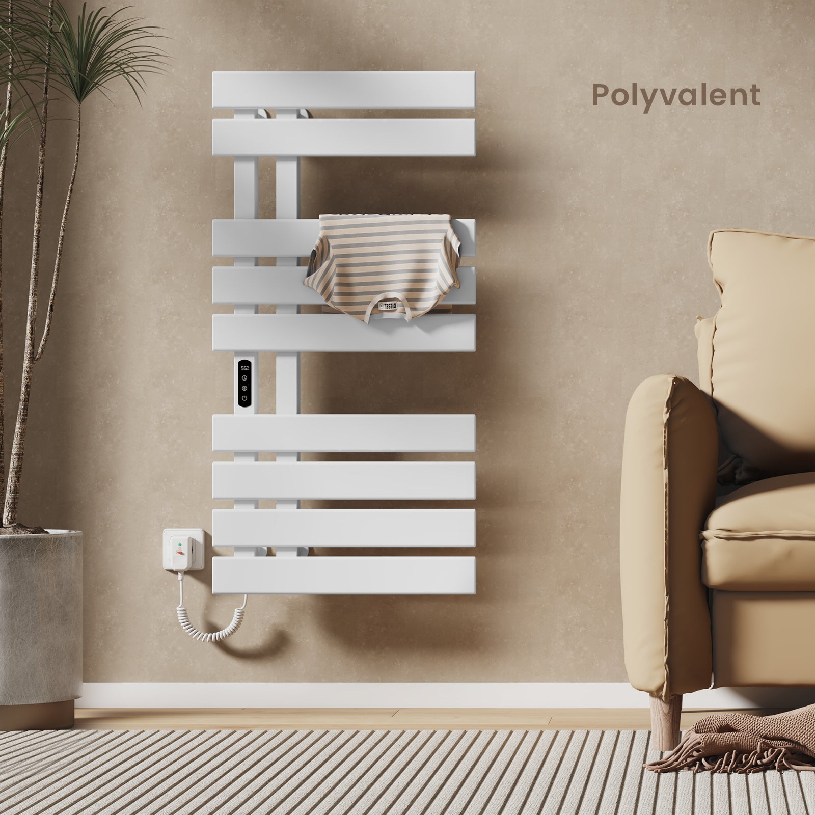 EMKE Sèche-serviettes Électrique Connecté - Blanc Brillant - Écran Tactile & WiFi (Tuya/Alexa) - 1000 x 500 mm, 320 W - 4