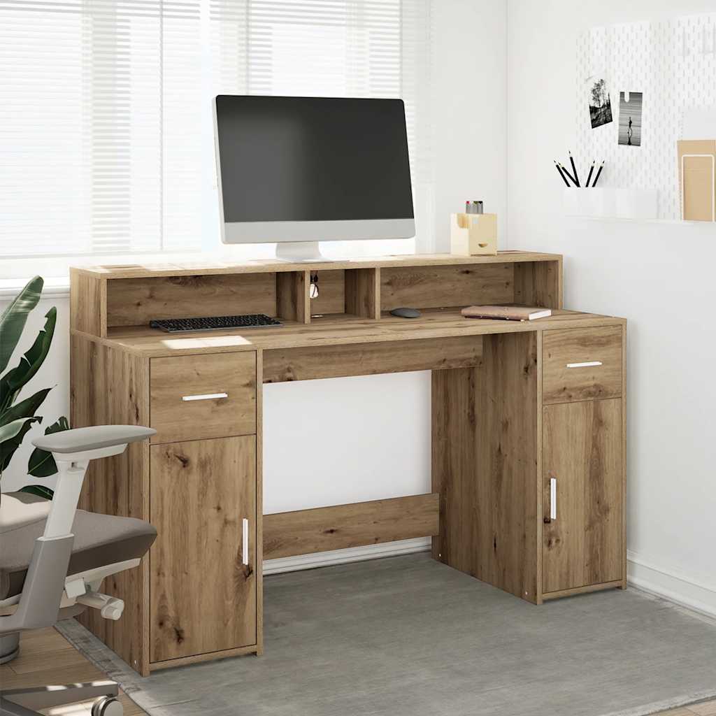 Biurko z podświetleniem LED, dąb artisian, 140x55x91 cm vidaXL
