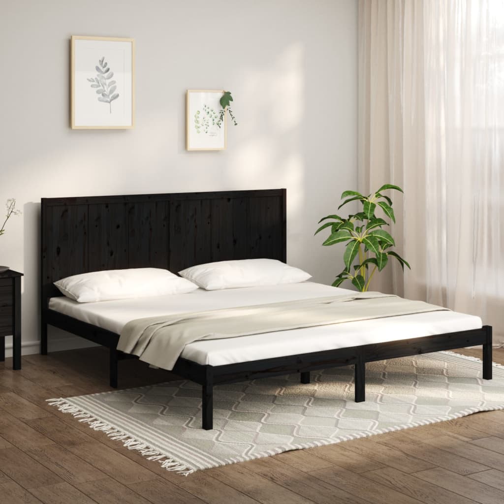 Łóżko Drewniane Czarne Rama Łóżka Ze Stelażem Drewniana Łóżko Do Sypialni Pokoju 200 x 200 cm