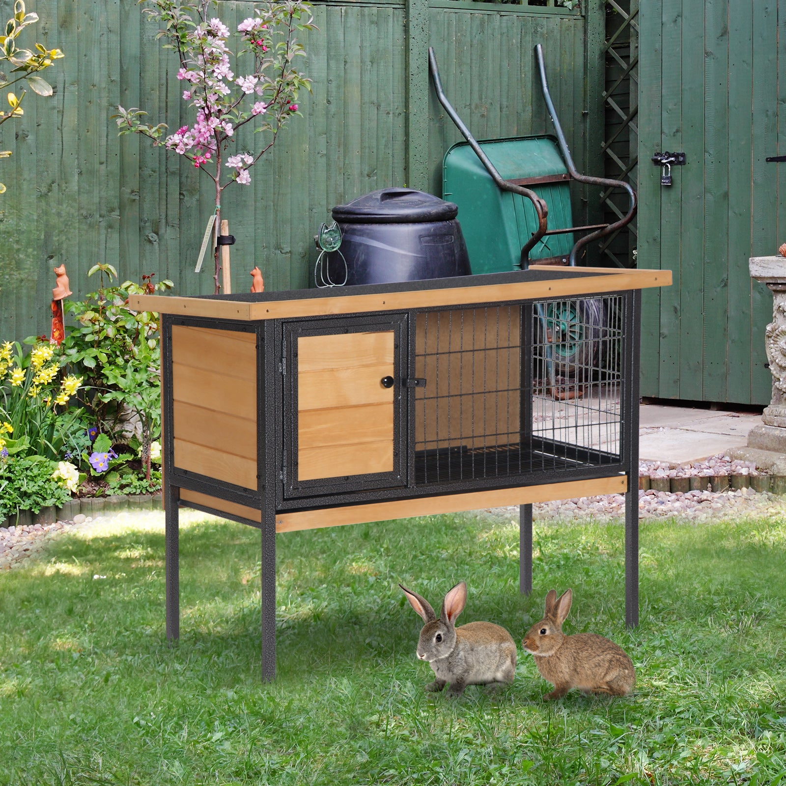 Cage à lapins en bois sur pieds 91,5 x 45 x 70 cm avec toit ouvrable ...