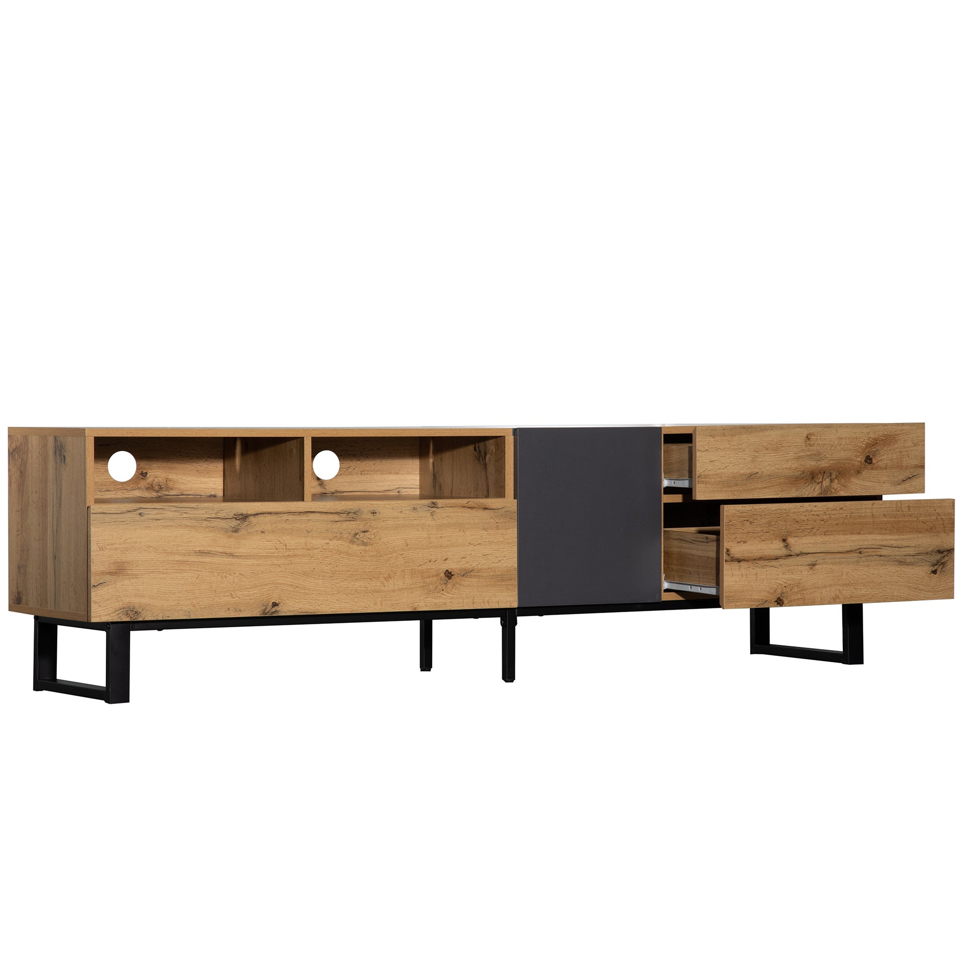 Meuble TV moderne 180 cm : colorblock et effet bois, design épuré ...
