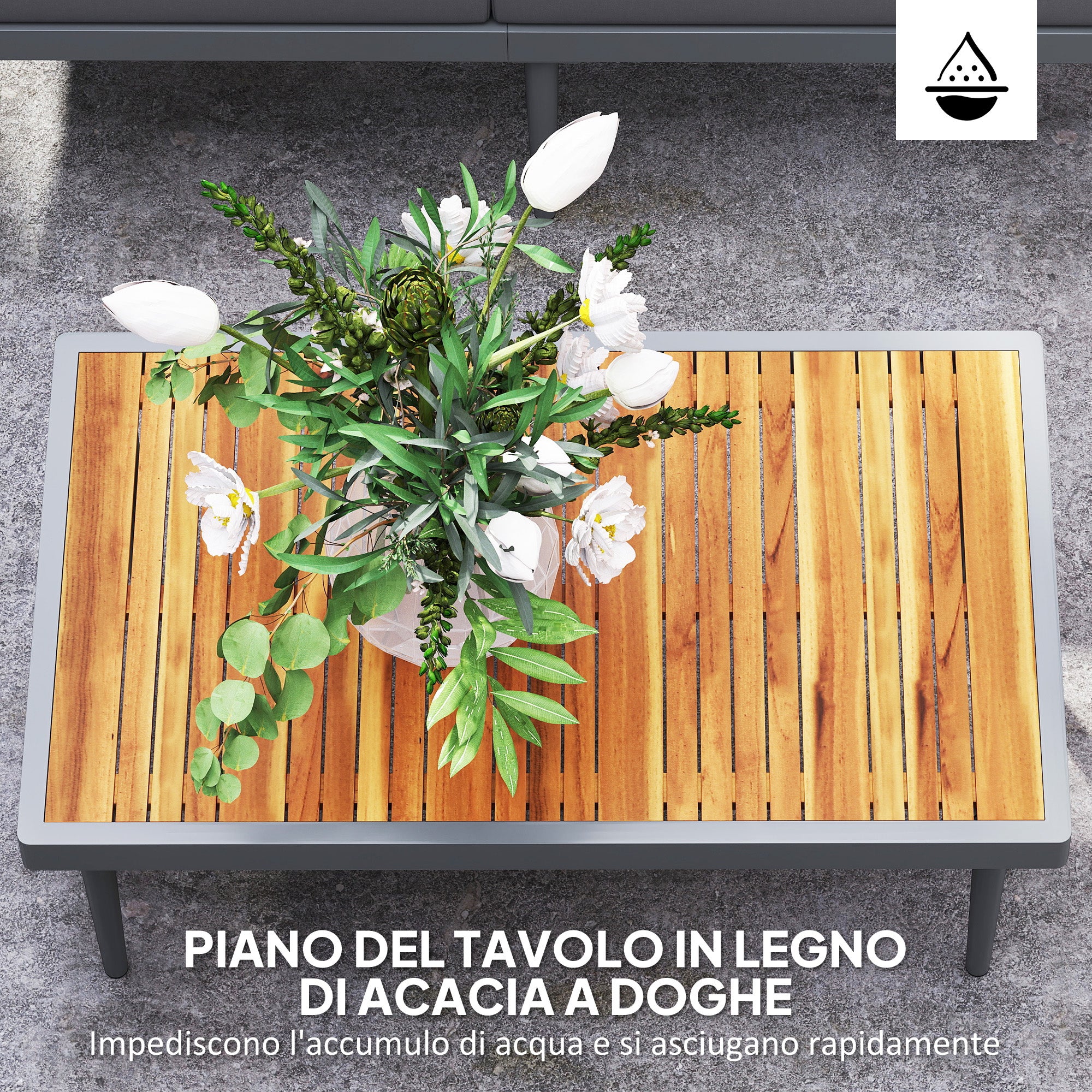 Outsunny Set da Esterno 3 Pezzi con 2 Divanetti 2 Posti e Tavolino Basso, in Rattan e Acciaio Grigio e color Legno - 8