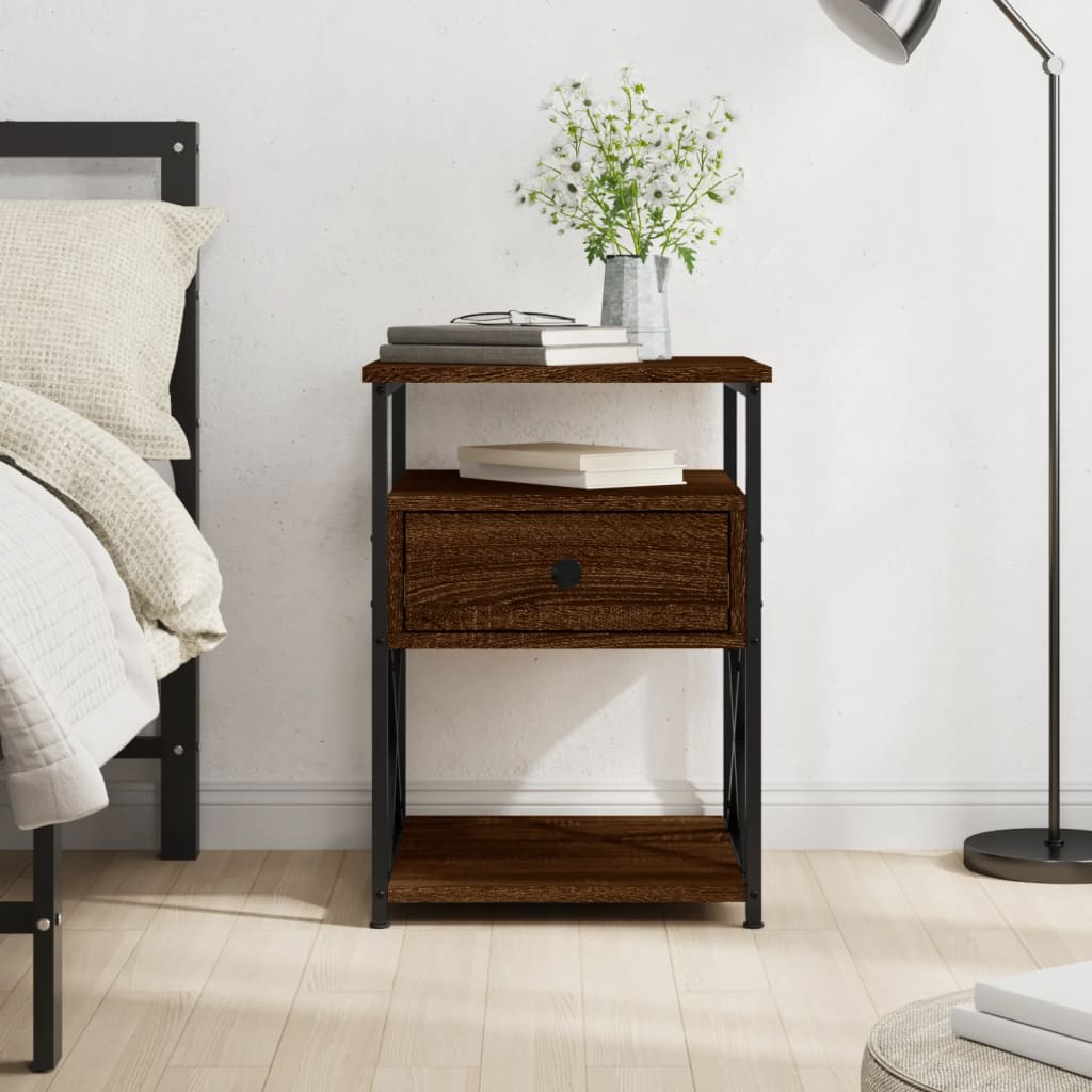 HOMCOM Comodino Nordico Con Ante Scorrevoli A Tapparella, Ripiano Aperto E Gambe In Metallo, Marrone Rustico, 48x40x48 Cm
