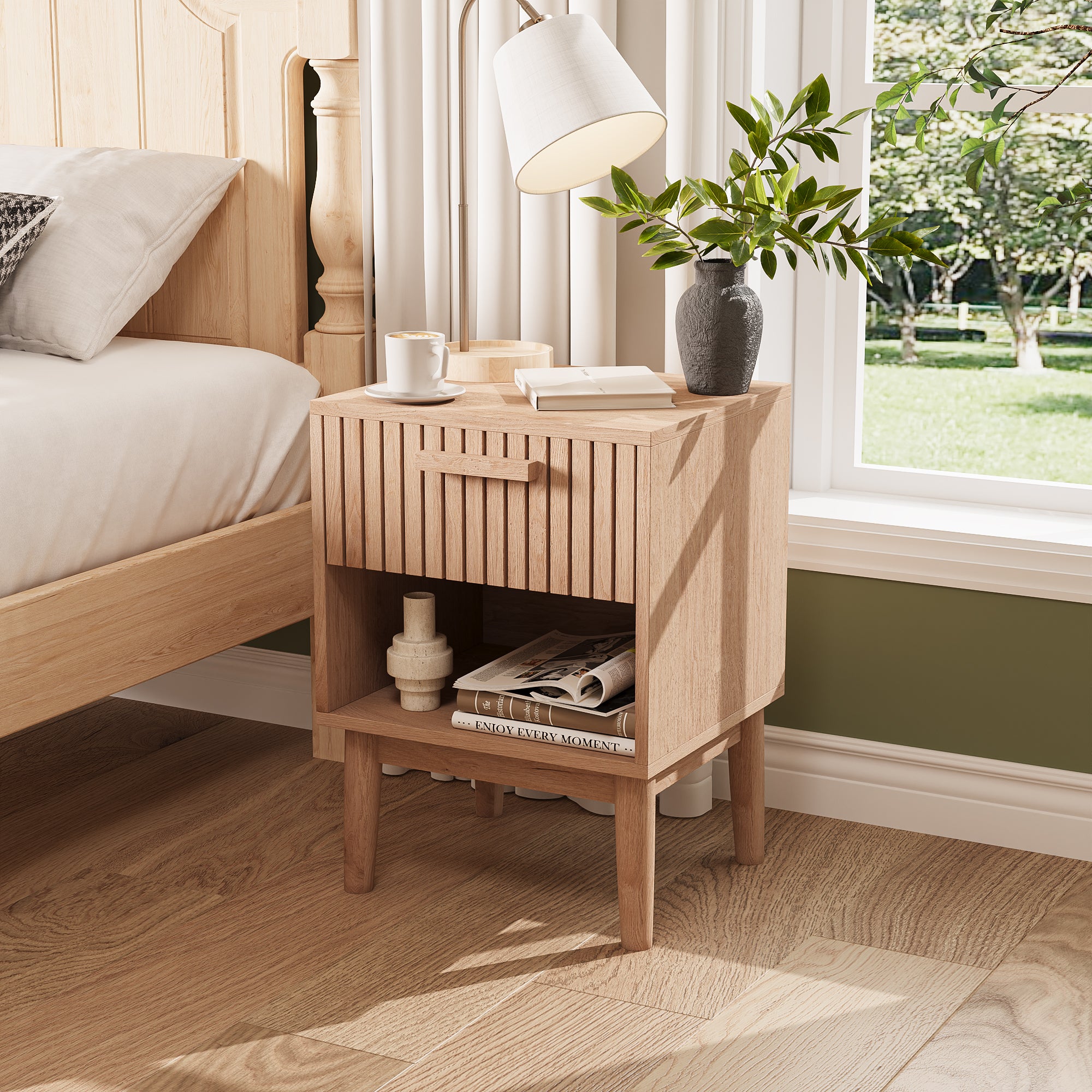 Lot de 2 tables de chevet, avec 1 tiroir, style bohème, tables de chevet, pour chambre à coucher ou salon - 2