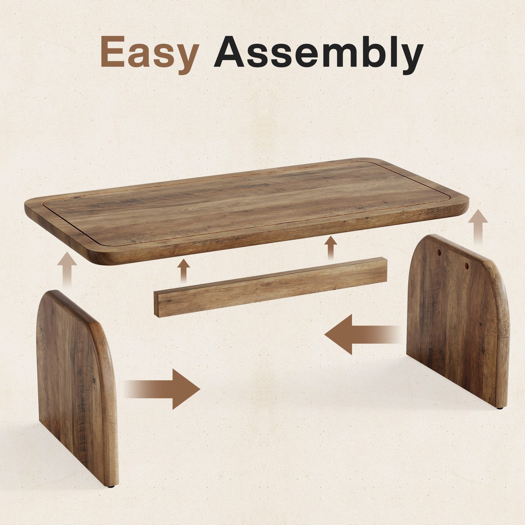 Tribesigns 120 cm Table basse rectangulaire , style fermier en bois avec base stable et coins arrondis, brun rustique, facile à monter - 8