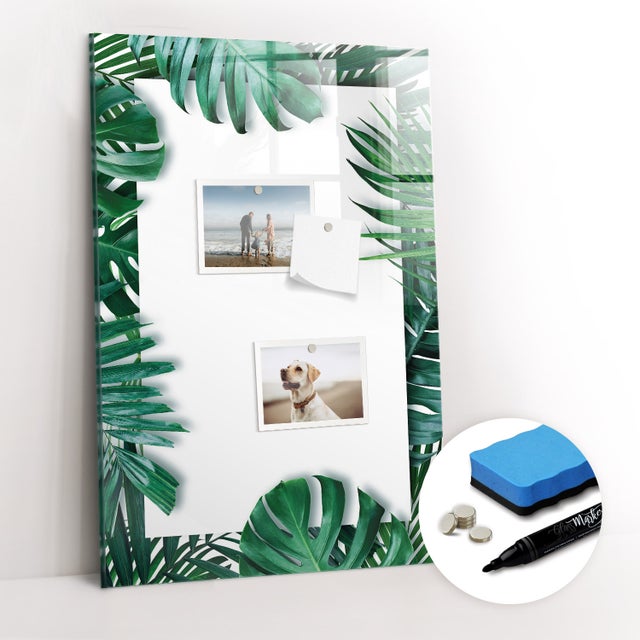 Lavagna Magnetica Murale, Tulup - 40x60 cm - Cadre monstera, 5 magneti, una spugna, un pennarello nero