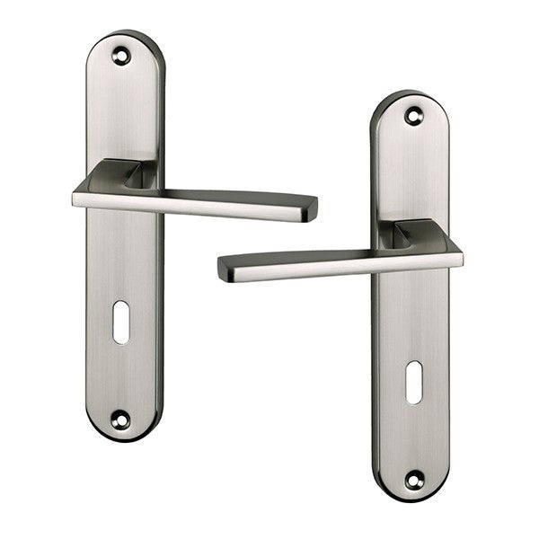 2 poignées de porte DESIGN entrée de Clé, Métal nickel mat entraxe 195 mm, chambre - 2
