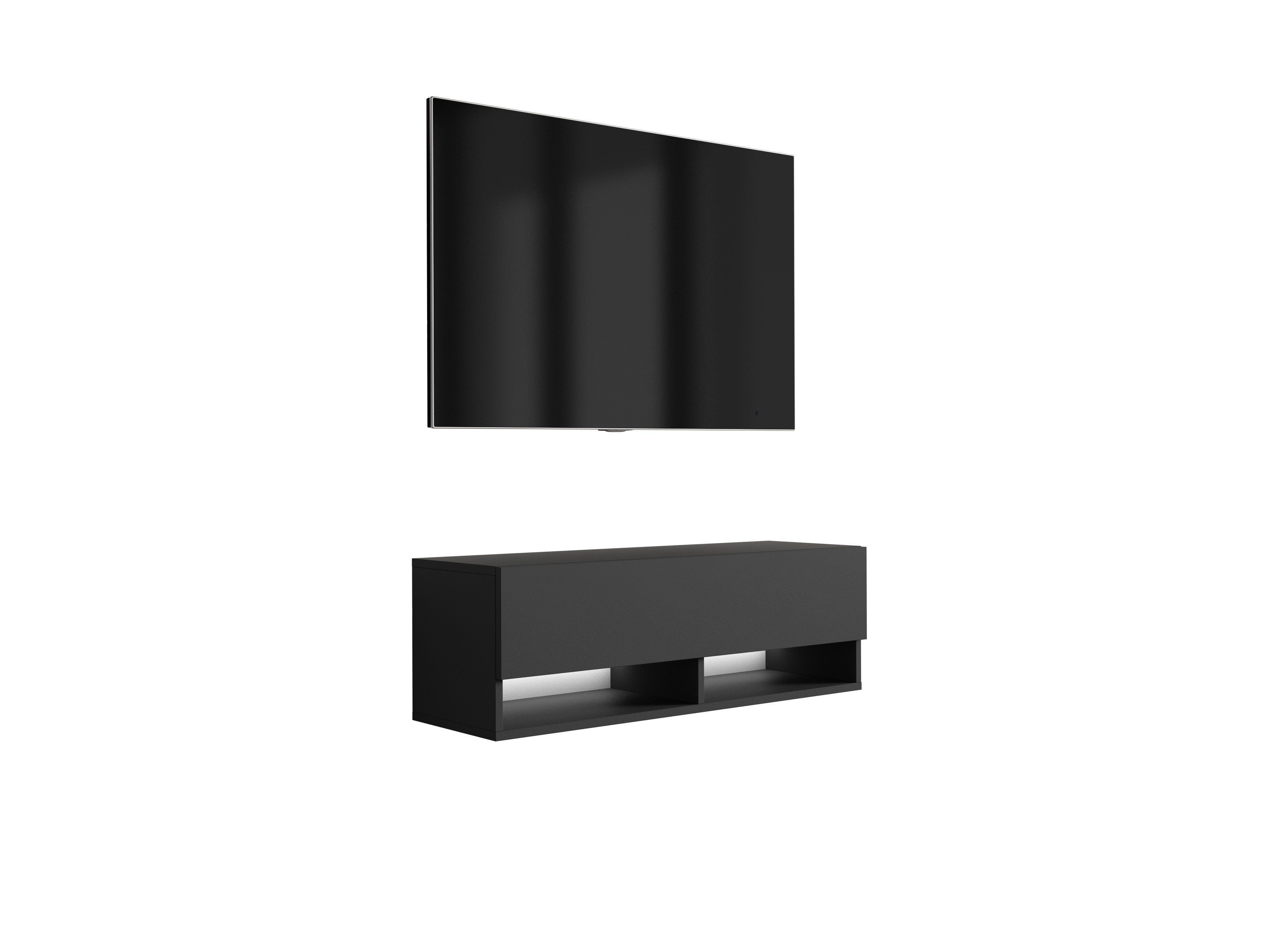 Szafka RTV : Czarny Mat, LED biały, 100 × 32 × 34 cm