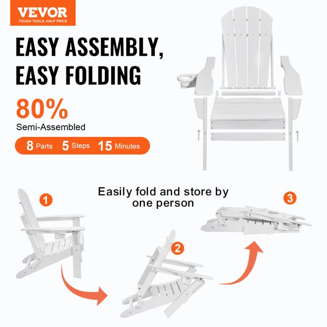 VEVOR Repose-pieds Pliable Adirondack En PEHD Gris - 430x480x330 Mm, Résistant Aux Intempéries, Montage En 4 Étapes, Idéal Pour Chaise Adirondack Extérieur