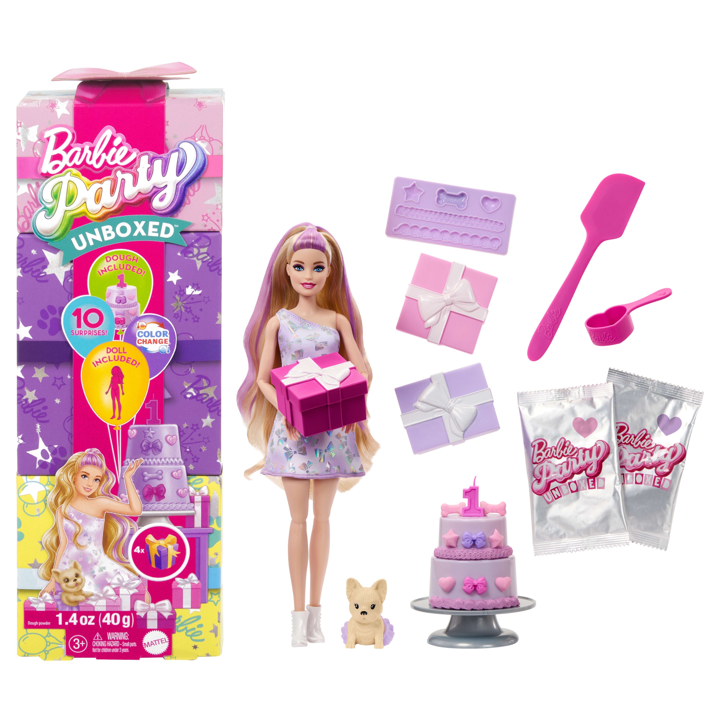 Barbie  → Muñeca Party Unboxed → Destellos → A Partir De 3 Años Morados , Leroy Merlin