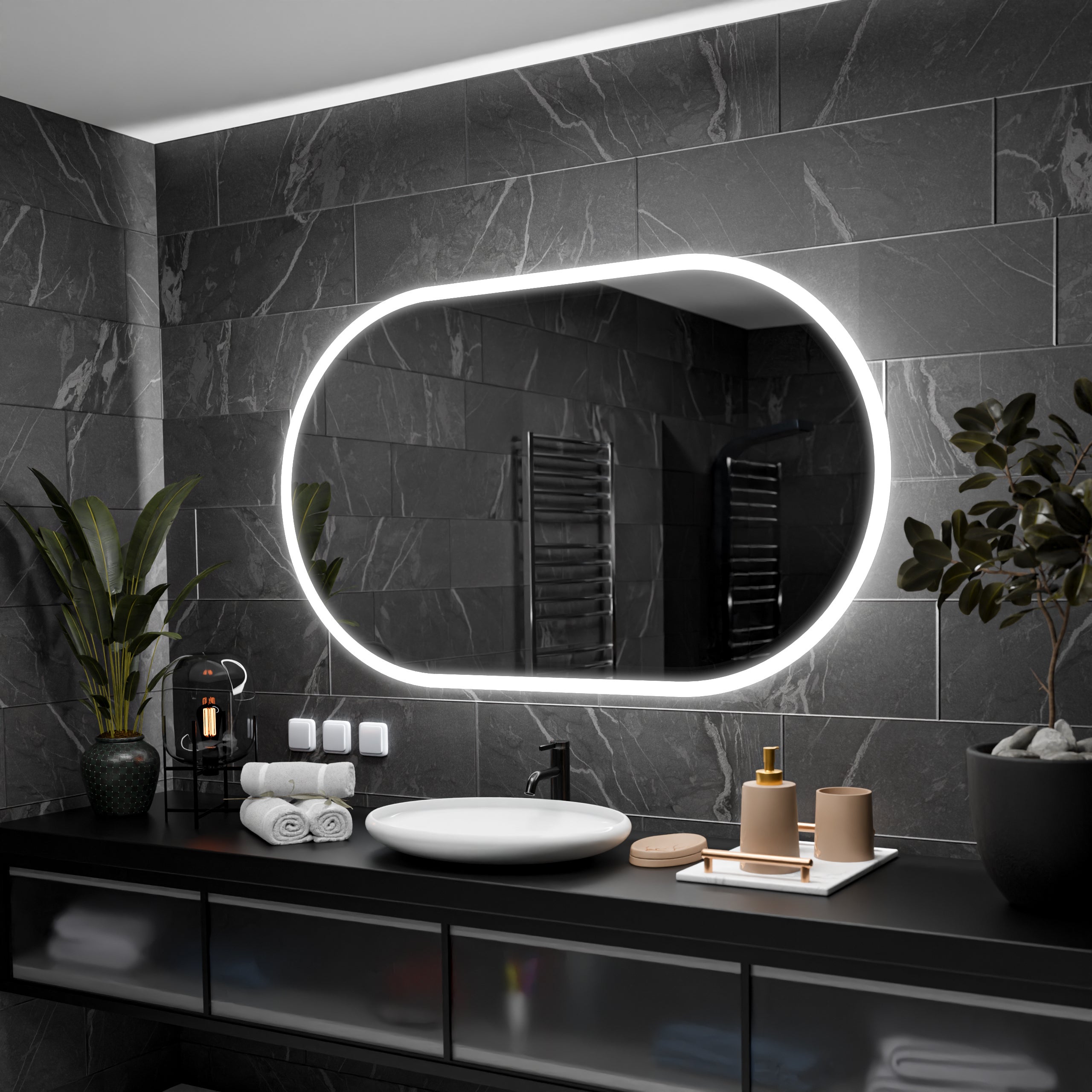 Miroir De Salle De Bain LED Hamburg Avec Bluetooth Et Horloge - Moderne, Fixation Murale