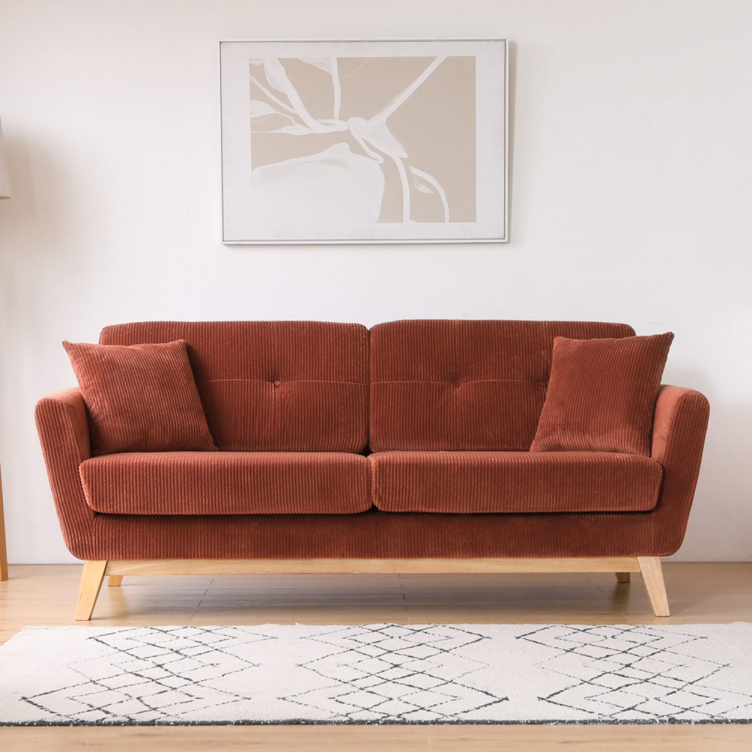 HOGA Divano scandinavo posti in velluto a coste terracotta