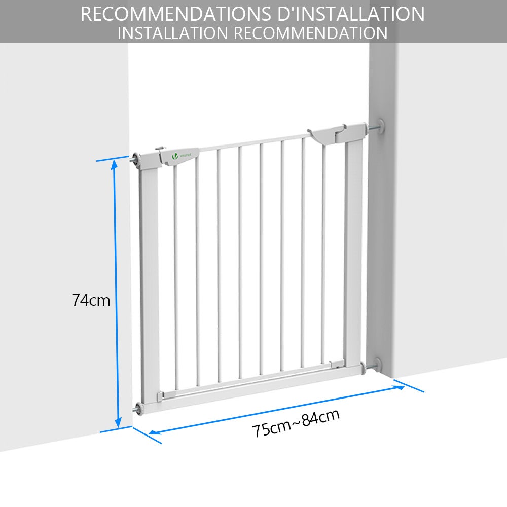 Barrière de sécurité porte et escalier 75-84cm blanc - Sans perçage - Fermeture magnétique - Double verrouillage - VOUNOT® - 2