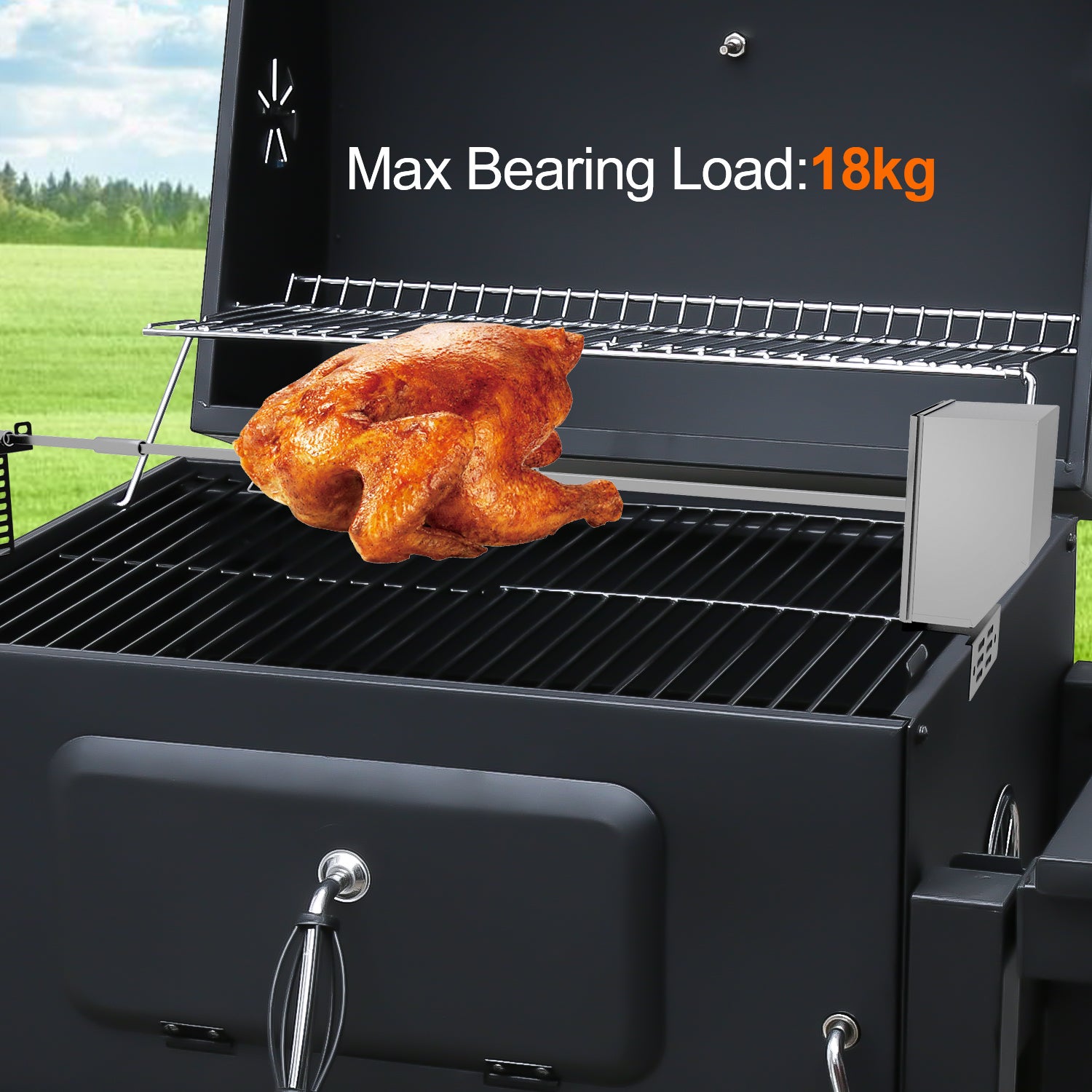 Broche BBQ Set de brochettes Barbecue électrique pour grill 107cm BBQ Tourne Broche en Acier Inoxydable avec Electrique avec Moteur - 5