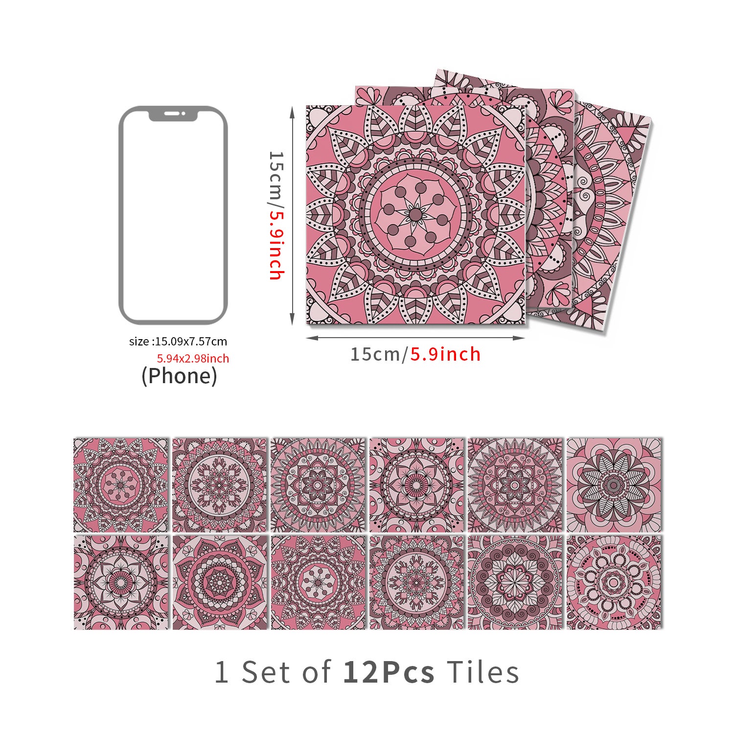 Lot de 12 panneaux muraux 3D autocollants, Crédence adhésive, Autocollants décoratifs, Imperméables et résistants à la chaleur, 15 cm x 15 cm - 4