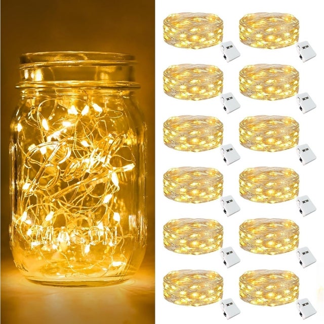 Lot de 12 Mini Guirlande LED à Pile, 2M 3 Modes Pile, Petite Guirlande Lumineuse Led Interieur Décoration pour Jardin, Chambre, Mariage, Fête, Noël
