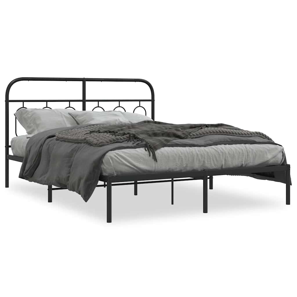 Łóżko Metalowe Czarne Rama Łóżka Ze Stelażem Do Sypialni Pokoju 135x190 cm