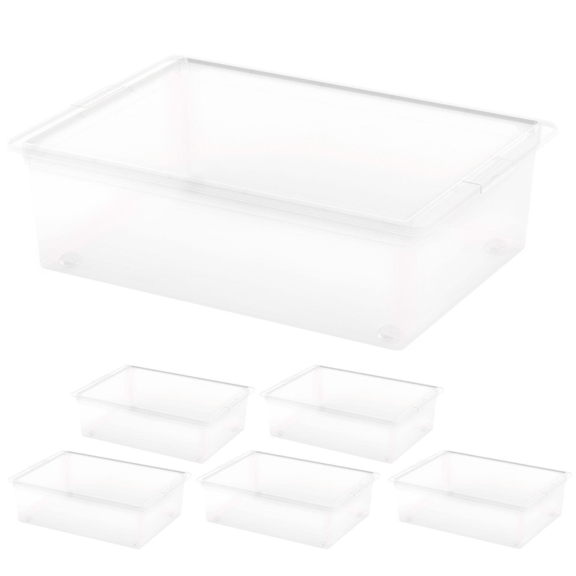 Curver pack 6 cajas de almacenaje con tapa y ruedas c-box 27l transparente