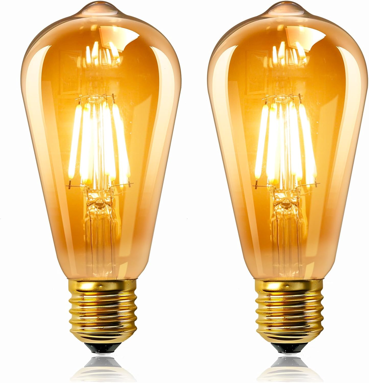 Set de 2 becuri LED E27 stil Edison, 6W, sticlă chihlimbar, 2200K, alb cald, 600 lm ST64, neiluminare regulabilă, decorative retro, pentru casă 2buc