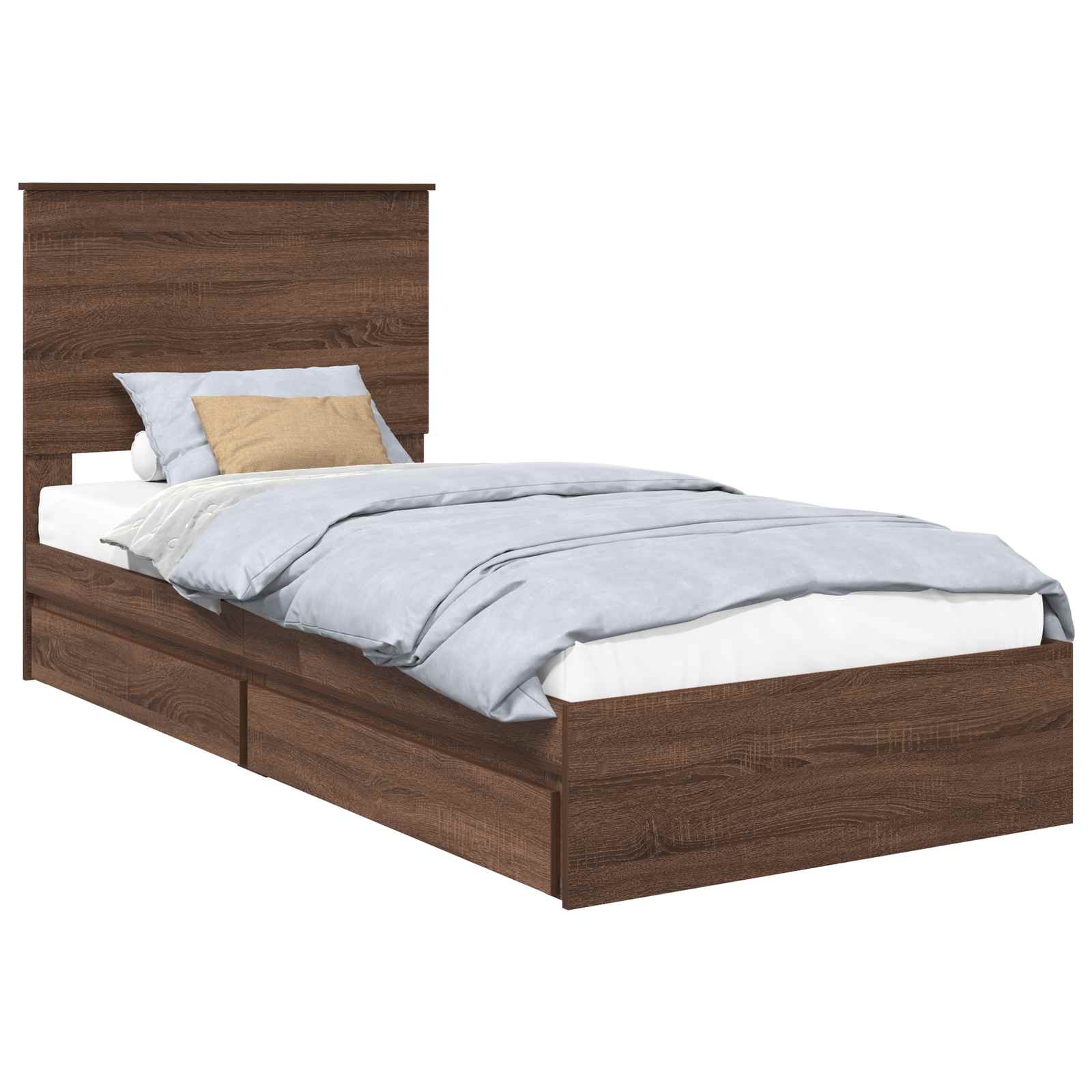 Lit coffre chêne brun 75 x 190 cm panneau de bois - 2
