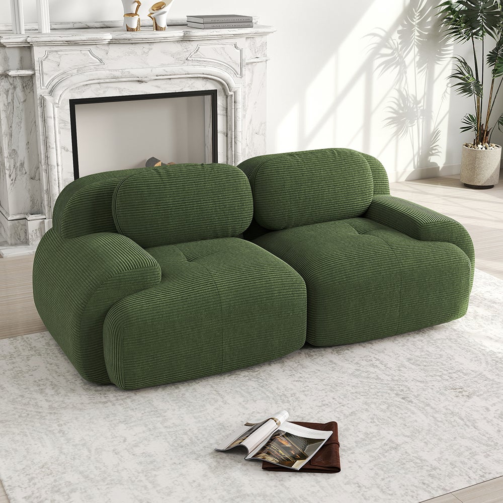 Dwuosobowa sofa z sztruksu o długości 82 cali, z zakrzywionymi podłokietnikami i antypoślizgową podstawą, zielona - 3