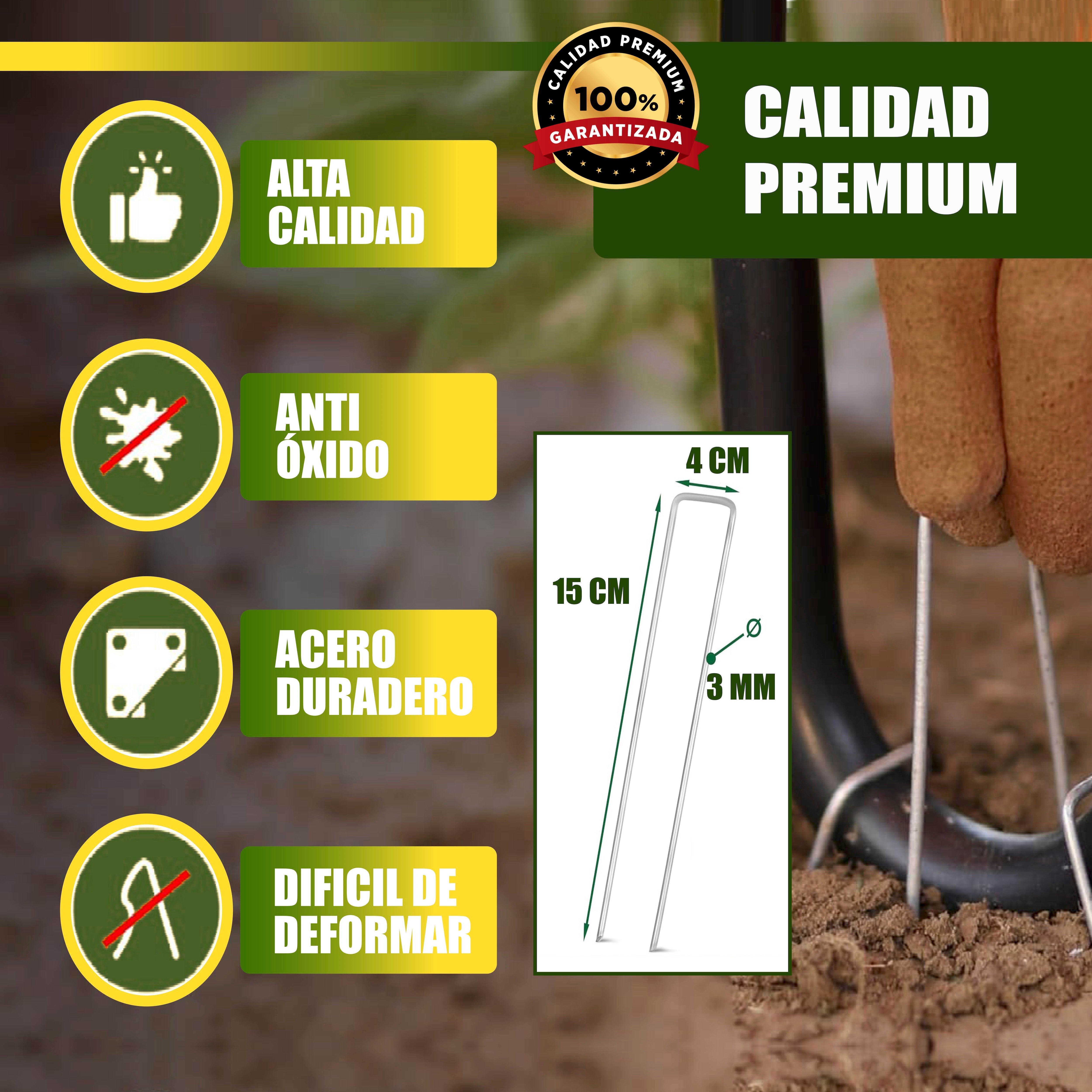 GREEN GOF 200 Grampos para Malha Anti-grama, Grama Artificial e Jardim. Aço Galvanizado, 15x4cm, Ø3mm. Ultra Resistente e Anticorrosivo. - 3