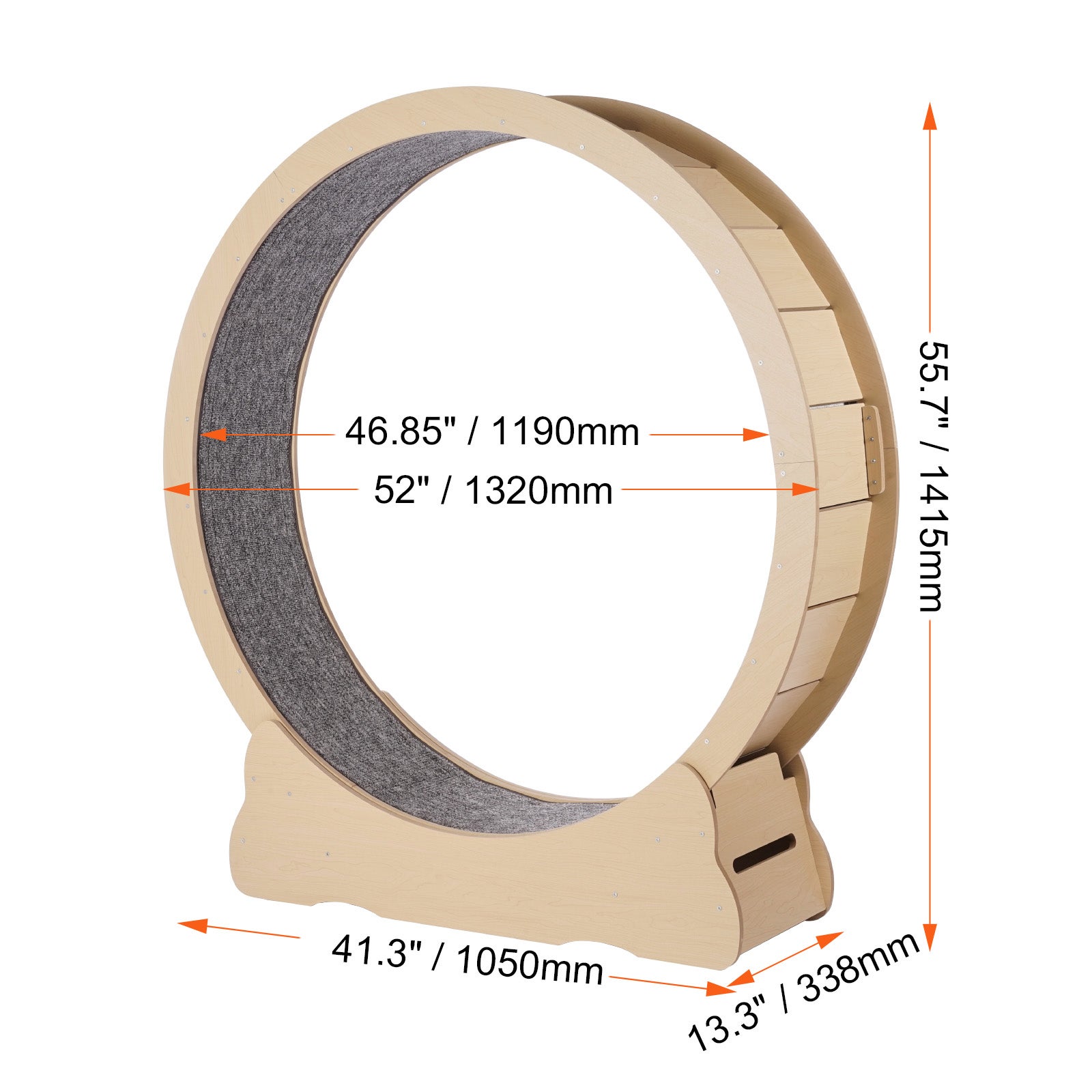 Roue d'exercice en bois pour chat,SucceBuy grande roue tapis roulant de 52 pouces pour chats d'intérieur,roue course avec tapis amovible et teaser - 2