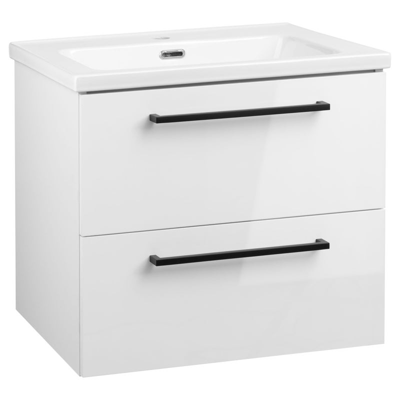 Szafka łazienkowa z umywalką wisząca pod umywalkę biały połysk 60 cm zestaw