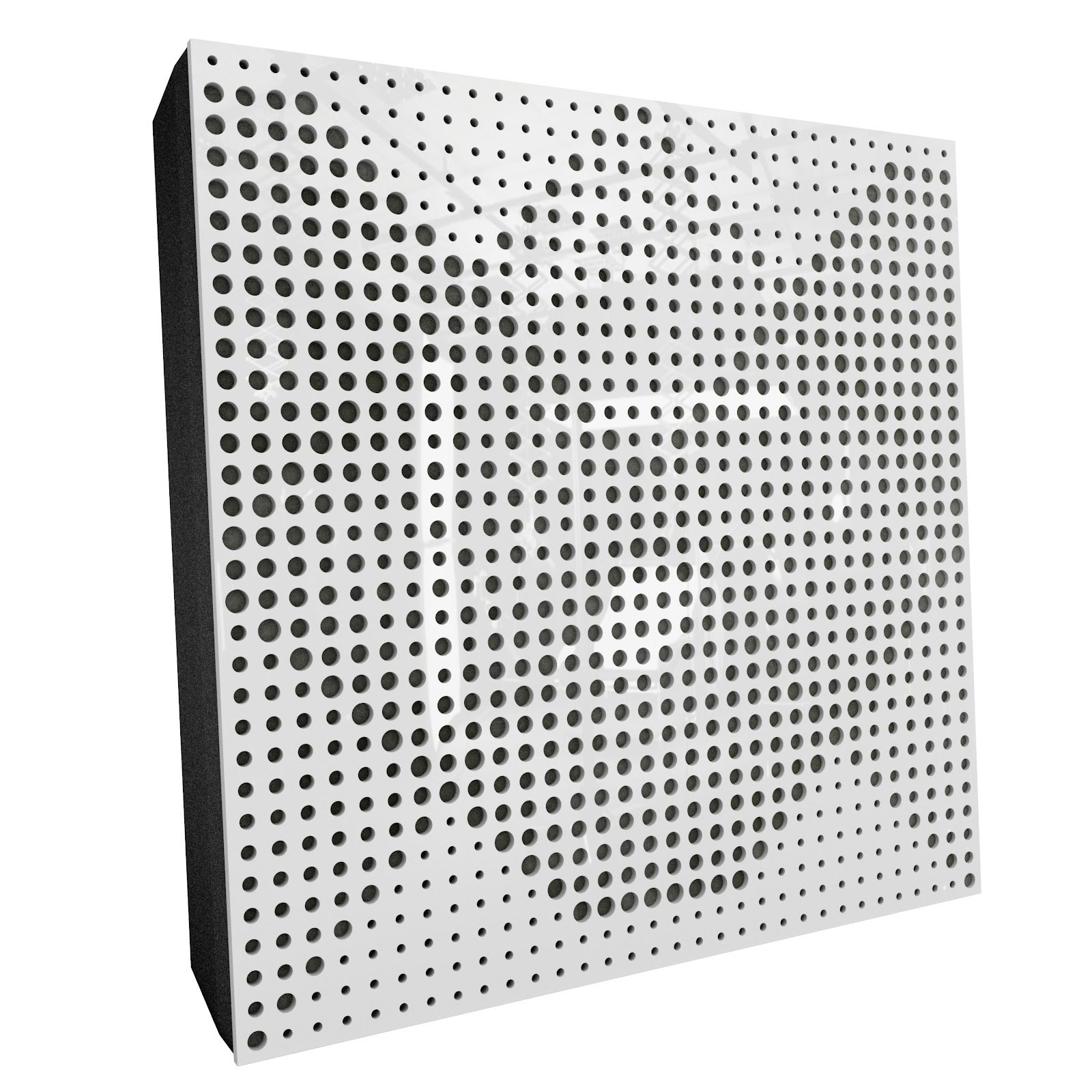 Lot de 2 Panneaux acoustiques WILDS-F décoratifs insonorisants 50x50x5 cm - Plastique perforé, tissu et mousse acoustique -Blanc brillant+Gris - 2