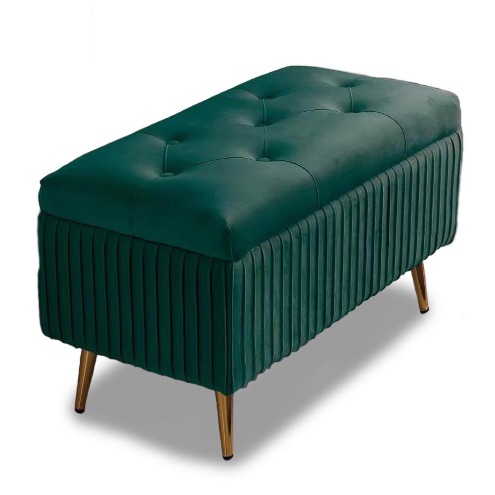 Pouf Cassapanca In Velluto Verde Scuro Stile Chesterfield - Con Contenitore - Foto 10