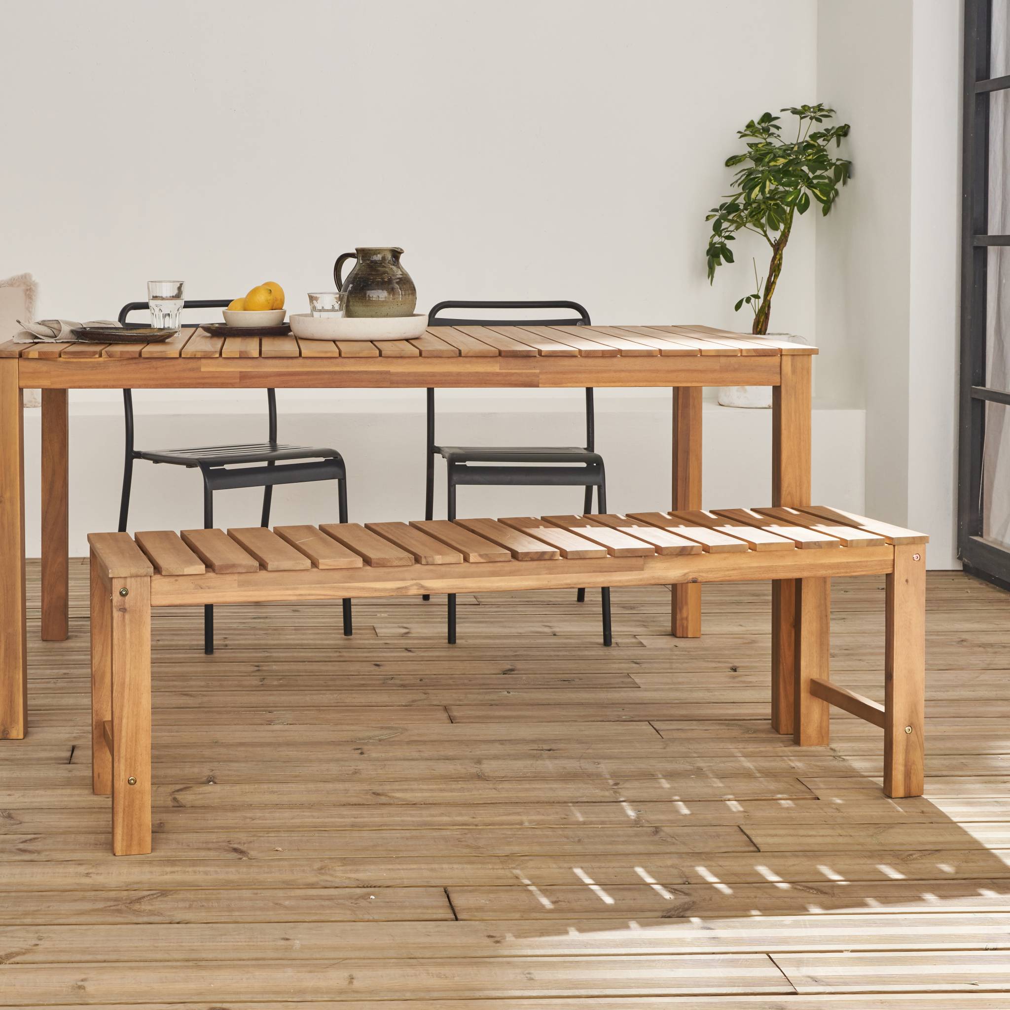 Banc 2 - 3 places en acacia du Vietnam. bois clair. intérieur / extérieur. 140cm CARTAMA BANC - 3