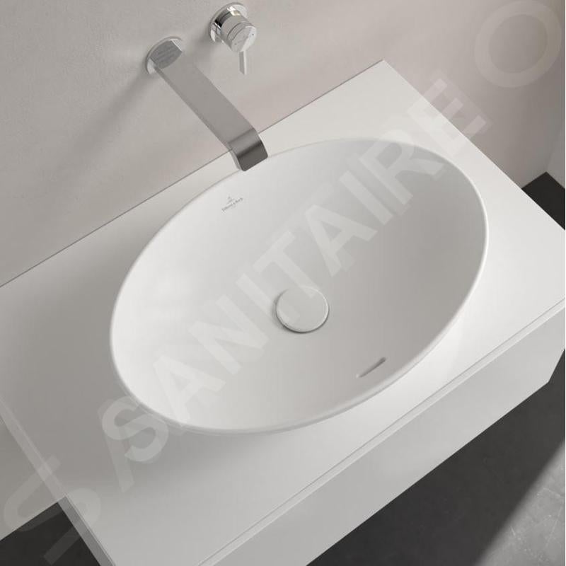 Vasque 56 x 38 ovale à poser VILLEROY ET BOCH Loop & Friends non meulé stone white avec trop plein - 4