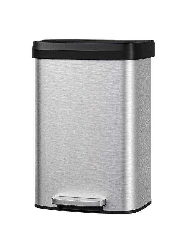 FDW Cubo De Basura 50L Con Pedal De Metal Y Tapa De Cierre Suave - Blanco, Acero Inoxidable