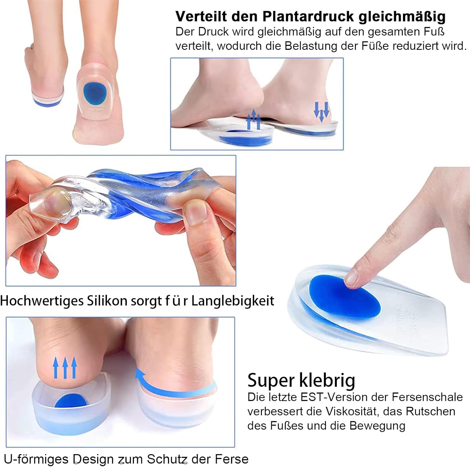 4 paires de talonnettes en silicone, coussinets en gel, semelles orthopédiques en gel de silicone, soulagement de la fasciite plantaire - 3