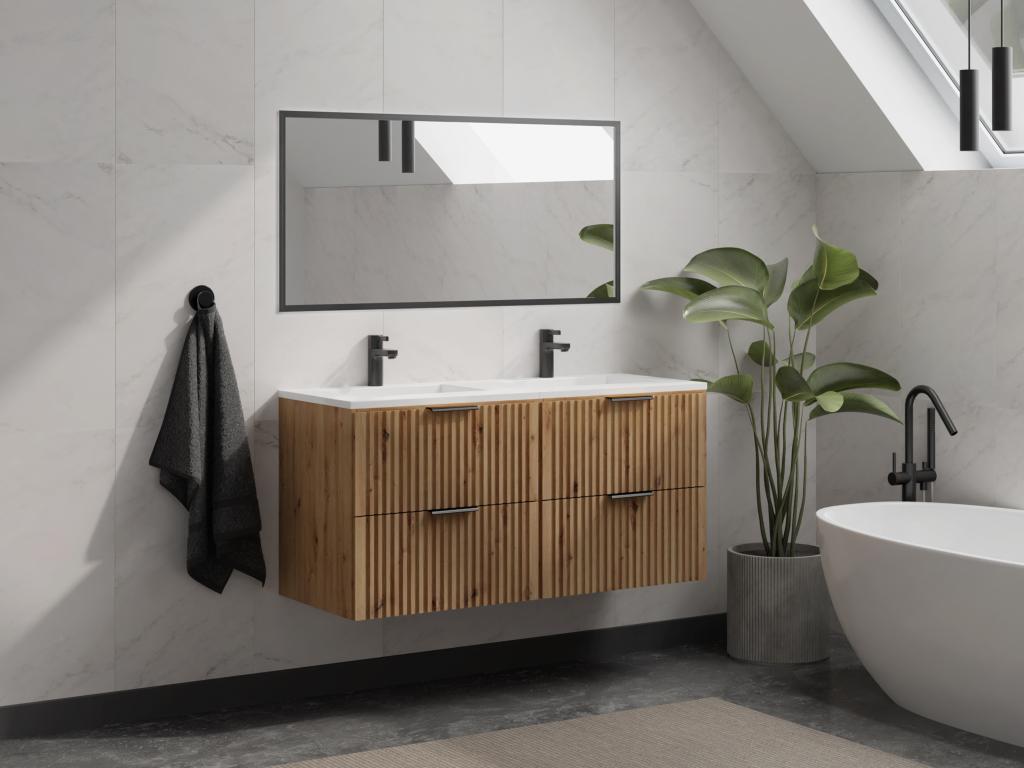 Meuble de salle de bain suspendu strié avec vasque à encastrer