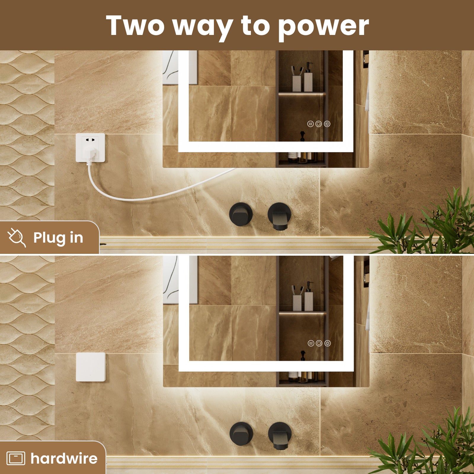 Espejo con Sensor LED, Espejo de Tocador de Inducción, Iluminación Regulable, IP64, Vertical/Horizontal para Baño (80x60cm), Plateado - 7